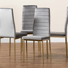 Baxton Studio Armand Modern Glam and Luxe Grey Velvet Fabric Upholstered and Gold Finished Metal 4-Piece Dining Chair Set