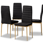 Baxton Studio Armand Modern Glam and Luxe Black Velvet Fabric Upholstered and Gold Finished Metal 4-Piece Dining Chair Set