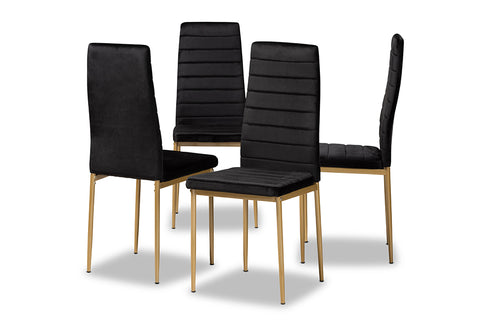 Baxton Studio Armand Modern Glam and Luxe Black Velvet Fabric Upholstered and Gold Finished Metal 4-Piece Dining Chair Set