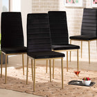 Baxton Studio Armand Modern Glam and Luxe Black Velvet Fabric Upholstered and Gold Finished Metal 4-Piece Dining Chair Set
