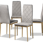 Baxton Studio Blaise Modern Luxe and Glam Grey Velvet Fabric Upholstered and Gold Finished Metal 4-Piece Dining Chair Set