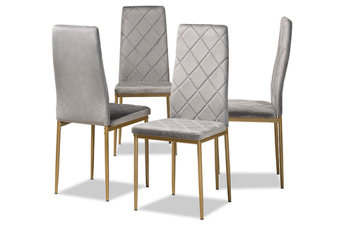 Baxton Studio Blaise Modern Luxe and Glam Grey Velvet Fabric Upholstered and Gold Finished Metal 4-Piece Dining Chair Set