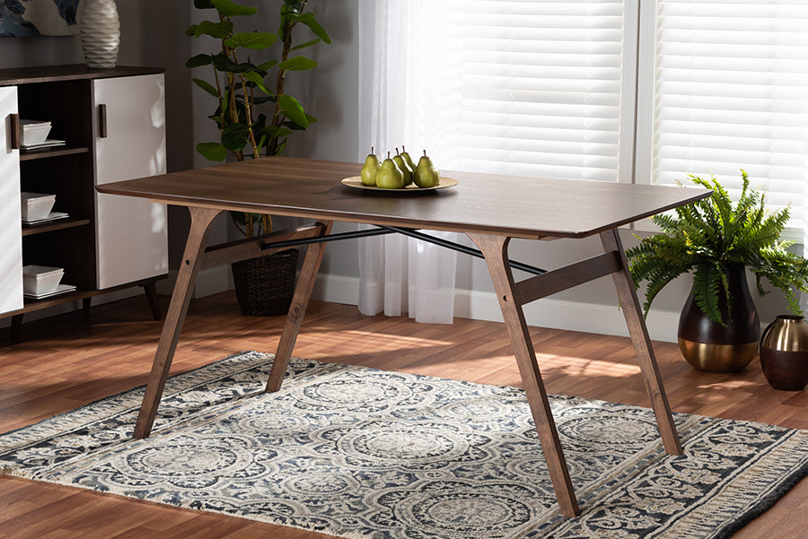 Baxton Studio Saxton Mid-Century Modern Transitional Walnut Brown Finished Wood Dining Table