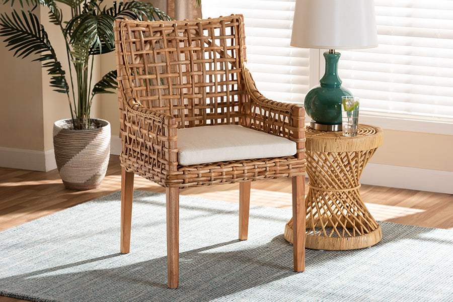 bali & pari Saoka Modern and Contemporary Natural Brown Finished Wood and Rattan Dining Chair