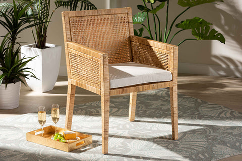 bali & pari Karis Modern and Contemporary Natural Finished Wood and Rattan Dining Chair