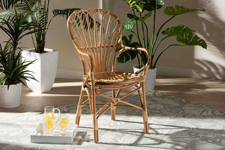 bali & pari Sheraton Modern and Contemporary Natural Finished Rattan Dining Chair