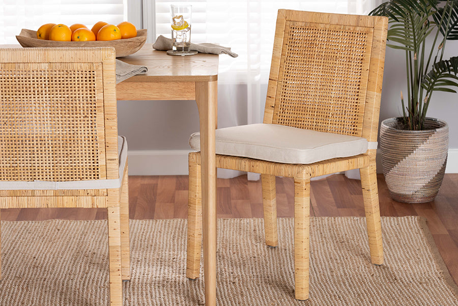 bali & pari Sofia Modern and Contemporary Natural Finished Wood and Rattan Dining Chair