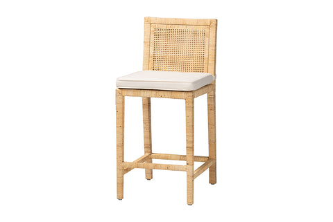 bali & pari Sofia Modern and Contemporary Natural Finished Wood and Rattan Counter Stool