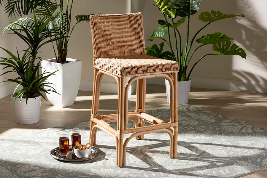 bali & pari Athena Modern and Contemporary Natural Finished Rattan Counter Stool
