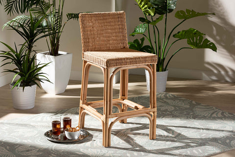 bali & pari Athena Modern and Contemporary Natural Finished Rattan Counter Stool
