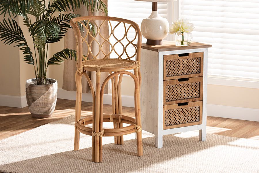bali & pari Diana Modern and Contemporary Natural Finished Rattan Counter Stool