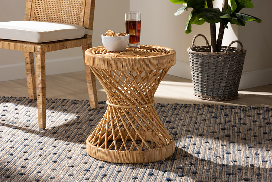 bali & pari Seville Modern and Contemporary Natural Finished Rattan End Table