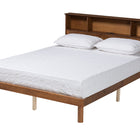Baxton Studio Lochlan Mid-Century Modern Transitional Walnut Brown Finished Wood Full Size Platform Bed with Charging Station