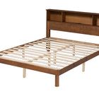 Baxton Studio Lochlan Mid-Century Modern Transitional Walnut Brown Finished Wood Full Size Platform Bed with Charging Station