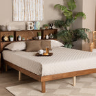 Baxton Studio Lochlan Mid-Century Modern Transitional Walnut Brown Finished Wood Full Size Platform Bed with Charging Station