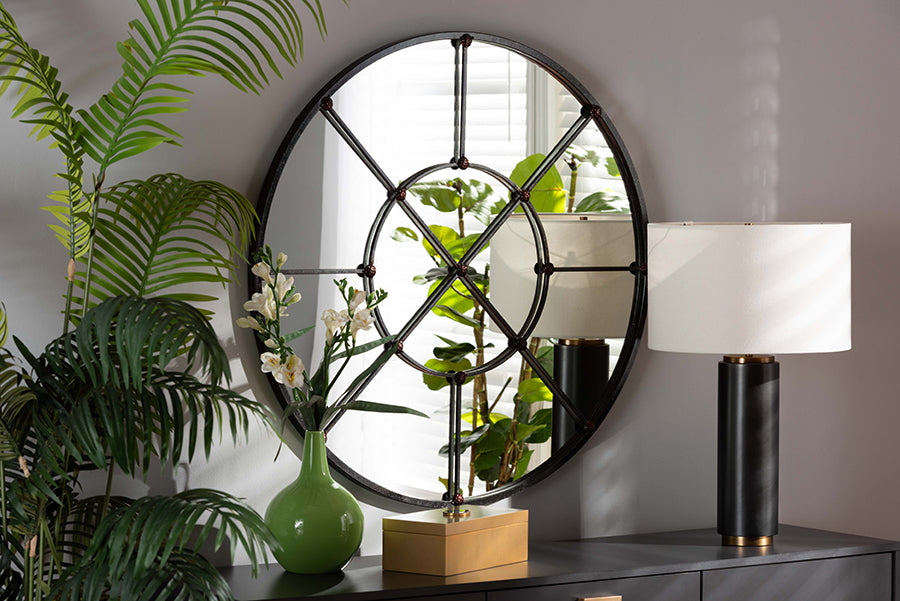 Baxton Studio Ohara Modern and Contemporary Black Finished Metal Accent Wall Mirror