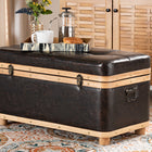 Baxton Studio Gendry Modern Rustic Transitional Dark Brown Faux Leather Upholstered and Oak Brown Finished Wood Large Storage Ottoman