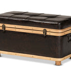 Baxton Studio Gendry Modern Rustic Transitional Dark Brown Faux Leather Upholstered and Oak Brown Finished Wood Large Storage Ottoman