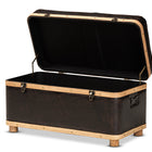 Baxton Studio Gendry Modern Rustic Transitional Dark Brown Faux Leather Upholstered and Oak Brown Finished Wood Large Storage Ottoman