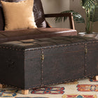 Baxton Studio Janna Rustic Transitional Dark Brown Faux Leather Upholstered and Oak Brown Finished Wood Storage Ottoman