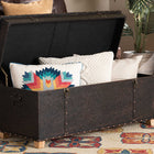 Baxton Studio Janna Rustic Transitional Dark Brown Faux Leather Upholstered and Oak Brown Finished Wood Storage Ottoman