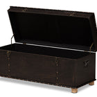 Baxton Studio Janna Rustic Transitional Dark Brown Faux Leather Upholstered and Oak Brown Finished Wood Storage Ottoman