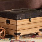 Baxton Studio Edmund Rustic Transitional Dark Brown Faux Leather Upholstered and Oak Brown Finished Wood Storage Ottoman