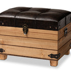 Baxton Studio Edmund Rustic Transitional Dark Brown Faux Leather Upholstered and Oak Brown Finished Wood Storage Ottoman