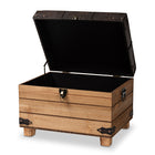 Baxton Studio Edmund Rustic Transitional Dark Brown Faux Leather Upholstered and Oak Brown Finished Wood Storage Ottoman