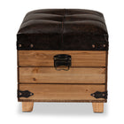 Baxton Studio Edmund Rustic Transitional Dark Brown Faux Leather Upholstered and Oak Brown Finished Wood Storage Ottoman