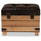 Baxton Studio Edmund Rustic Transitional Dark Brown Faux Leather Upholstered and Oak Brown Finished Wood Storage Ottoman