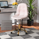 Baxton Studio Kabira Contemporary Glam and Luxe Blush Pink Velvet Fabric and Gold Metal Swivel Office chair