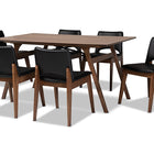 Baxton Studio Afton Mid-Century Modern Black Faux Leather Upholstered and Walnut Brown Finished Wood 7-Piece Dining Set