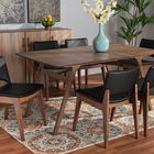 Baxton Studio Afton Mid-Century Modern Black Faux Leather Upholstered and Walnut Brown Finished Wood 7-Piece Dining Set
