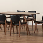 Baxton Studio Afton Mid-Century Modern Black Faux Leather Upholstered and Walnut Brown Finished Wood 7-Piece Dining Set