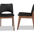 Baxton Studio Afton Mid-Century Modern Black Faux Leather Upholstered and Walnut Brown Finished Wood 2-Piece Dining Chair Set