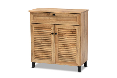 Baxton Studio Coolidge Modern and Contemporary Oak Brown Finished Wood 1-Drawer Shoe Storage Cabinet