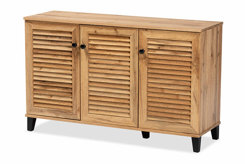 Baxton Studio Coolidge Modern and Contemporary Oak Brown Finished Wood 3-Door Shoe Storage Cabinet