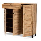 Baxton Studio Coolidge Modern and Contemporary Oak Brown Finished Wood 3-Door Shoe Storage Cabinet with Drawer