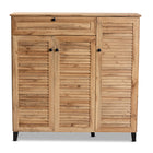 Baxton Studio Coolidge Modern and Contemporary Oak Brown Finished Wood 3-Door Shoe Storage Cabinet with Drawer