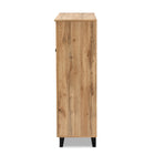Baxton Studio Coolidge Modern and Contemporary Oak Brown Finished Wood 3-Door Shoe Storage Cabinet with Drawer