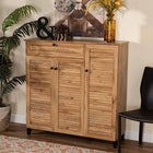 Baxton Studio Coolidge Modern and Contemporary Oak Brown Finished Wood 3-Door Shoe Storage Cabinet with Drawer