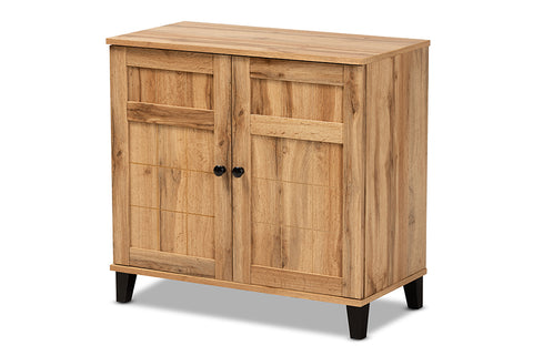 Baxton Studio Glidden Modern and Contemporary Oak Brown Finished Wood 2-Door Shoe Storage Cabinet