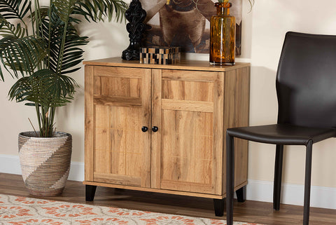 Baxton Studio Glidden Modern and Contemporary Oak Brown Finished Wood 2-Door Shoe Storage Cabinet