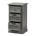 Baxton Studio Sheldon Modern and Contemporary Vintage Grey Finished Wood and Synthetic Rattan 3-Drawer End Table
