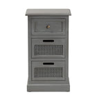 Baxton Studio Sheldon Modern and Contemporary Vintage Grey Finished Wood and Synthetic Rattan 3-Drawer End Table