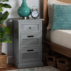 Baxton Studio Sheldon Modern and Contemporary Vintage Grey Finished Wood and Synthetic Rattan 3-Drawer End Table