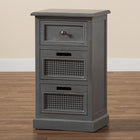Baxton Studio Sheldon Modern and Contemporary Vintage Grey Finished Wood and Synthetic Rattan 3-Drawer End Table