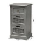 Baxton Studio Sheldon Modern and Contemporary Vintage Grey Finished Wood and Synthetic Rattan 3-Drawer End Table