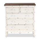 Baxton Studio Levron Classic and Traditional Two-Tone Walnut Brown and Antique White Finished Wood 5-Drawer Storage Cabinet